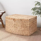 Baúl rectangular de jacinto de agua de 26"x19"x14" en color marrón natural: arcón de almacenaje, estructura de hierro
