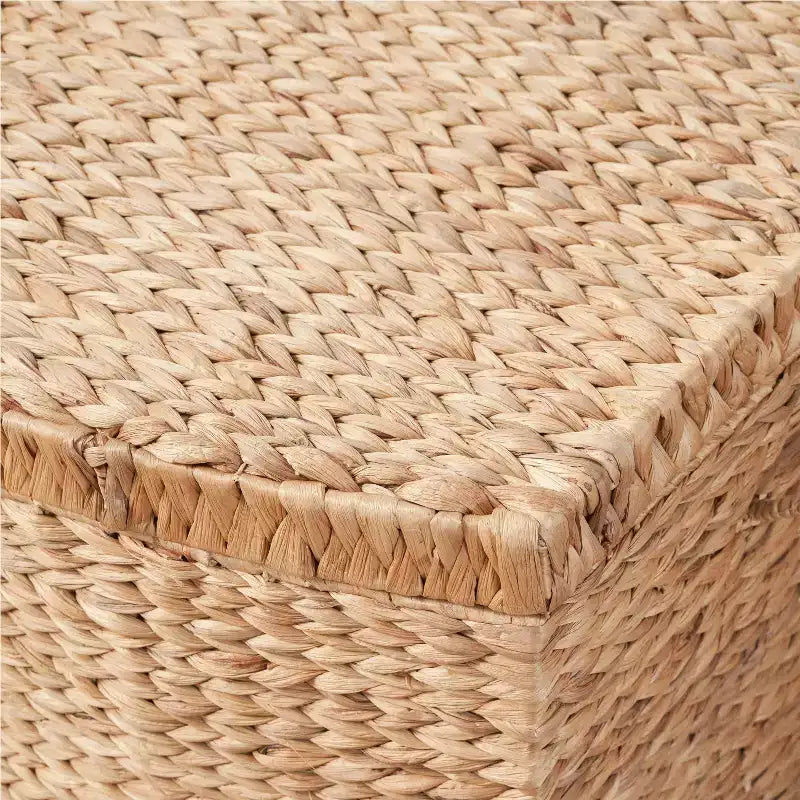 Baúl rectangular de jacinto de agua de 26"x19"x14" en color marrón natural: arcón de almacenaje, estructura de hierro