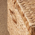 Baúl rectangular de jacinto de agua de 26"x19"x14" en color marrón natural: arcón de almacenaje, estructura de hierro