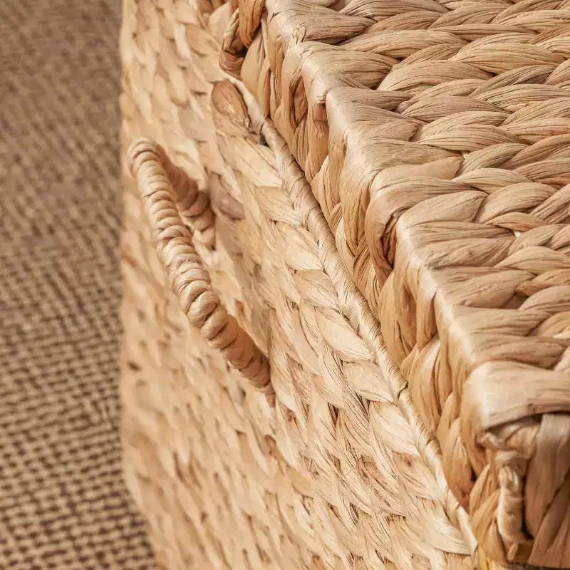Baúl rectangular de jacinto de agua de 26"x19"x14" en color marrón natural: arcón de almacenaje, estructura de hierro