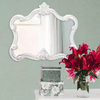 Espejo de pared decorativo brillante de 28"x32" con marco blanco: Rectangular moderno, no requiere montaje