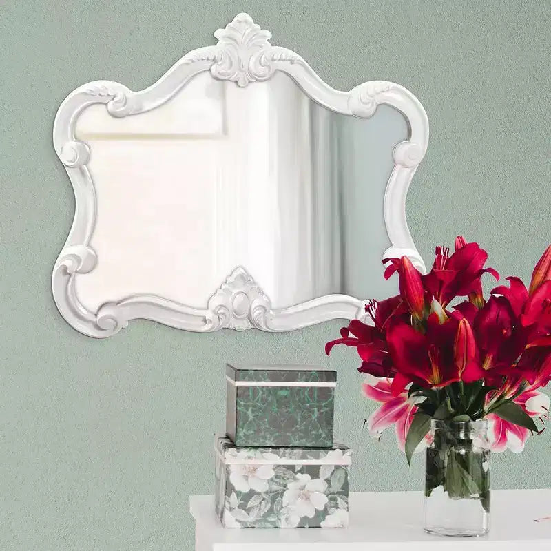 Espejo de pared decorativo brillante de 28"x32" con marco blanco: Rectangular moderno, no requiere montaje