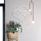 Espejo de pared decorativo biselado plateado con celosía: geométrico, entrelazado, no requiere montaje, marco de madera, para colgar en la pared
