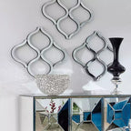 Espejo de pared decorativo biselado plateado con celosía: geométrico, entrelazado, no requiere montaje, marco de madera, para colgar en la pared