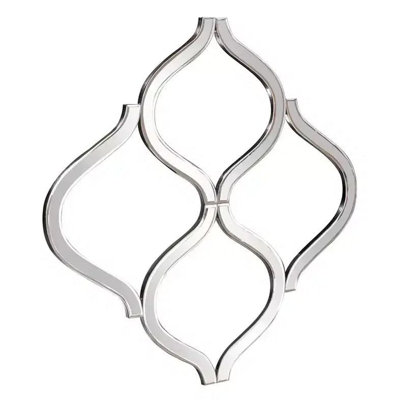 Espejo de pared decorativo biselado plateado con celosía: geométrico, entrelazado, no requiere montaje, marco de madera, para colgar en la pared