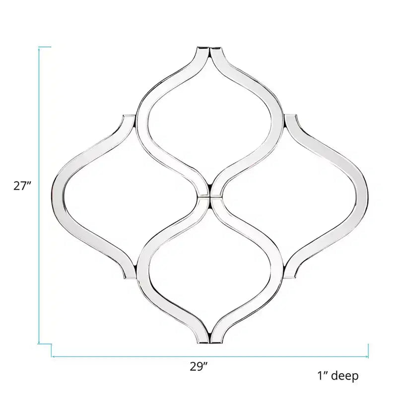 Espejo de pared decorativo biselado plateado con celosía: geométrico, entrelazado, no requiere montaje, marco de madera, para colgar en la pared