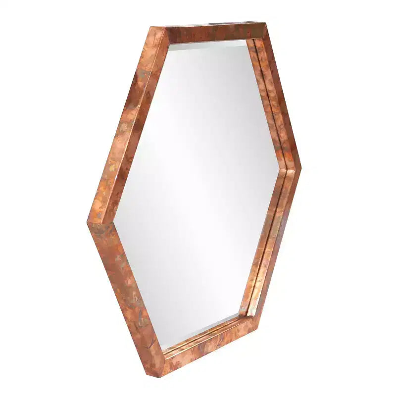 Espejo de pared con marco de madera color cobre: Forma octogonal moderna, no requiere montaje, para colgar en la pared