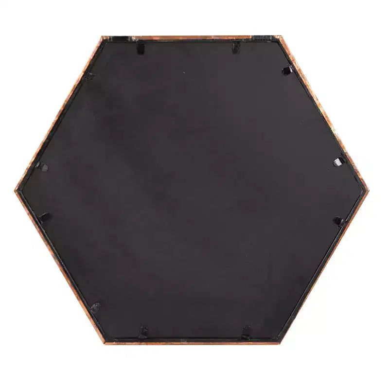 Espejo de pared con marco de madera color cobre: Forma octogonal moderna, no requiere montaje, para colgar en la pared