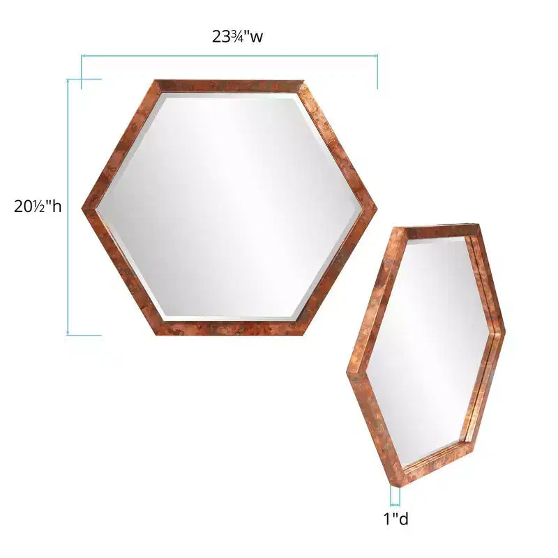 Espejo de pared con marco de madera color cobre: Forma octogonal moderna, no requiere montaje, para colgar en la pared