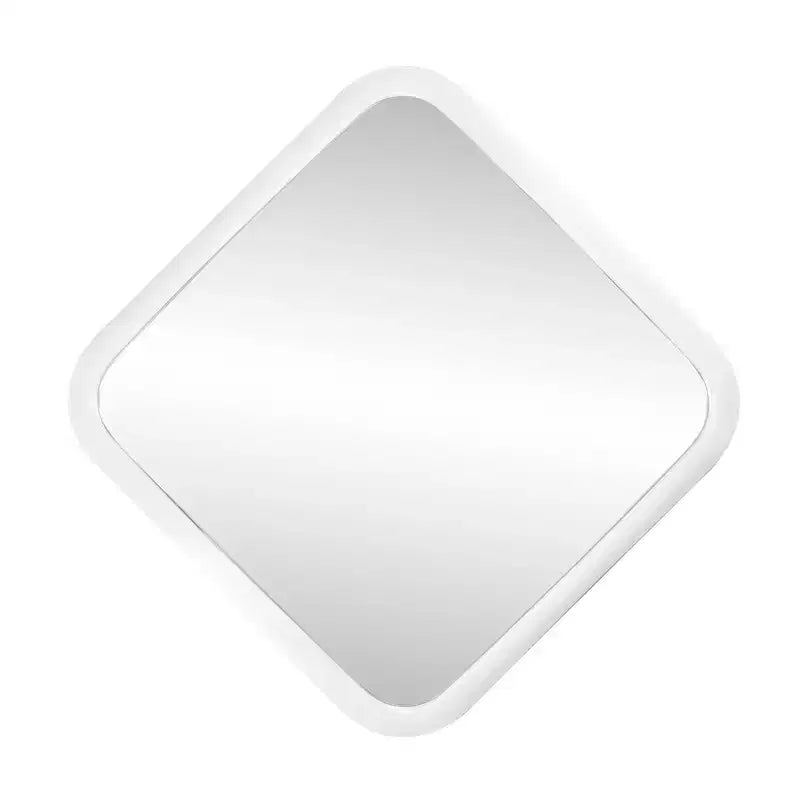 Espejo de pared contemporáneo con marco cuadrado curvado, blanco: poliuretano moderno de 16.5", no requiere montaje