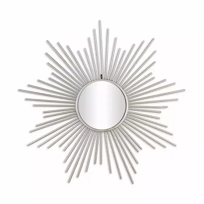 HomeRoots 32 Silver Metal Sunburst Framed Accent Mirror