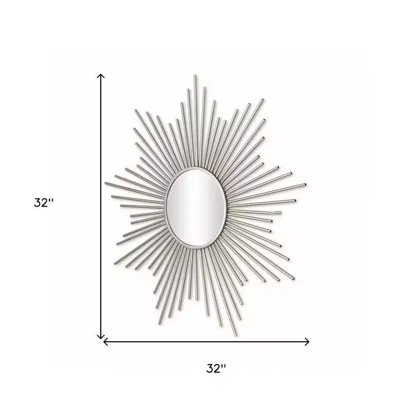 Espejo decorativo con marco metálico de rayos de sol plateados, 32"