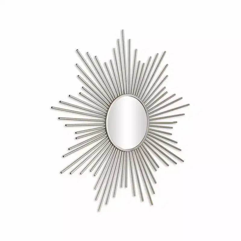 Espejo decorativo con marco metálico de rayos de sol plateados, 32"