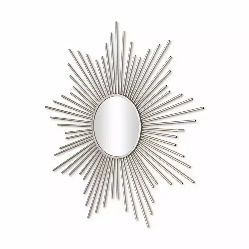 Espejo decorativo con marco metálico de rayos de sol plateados, 32"