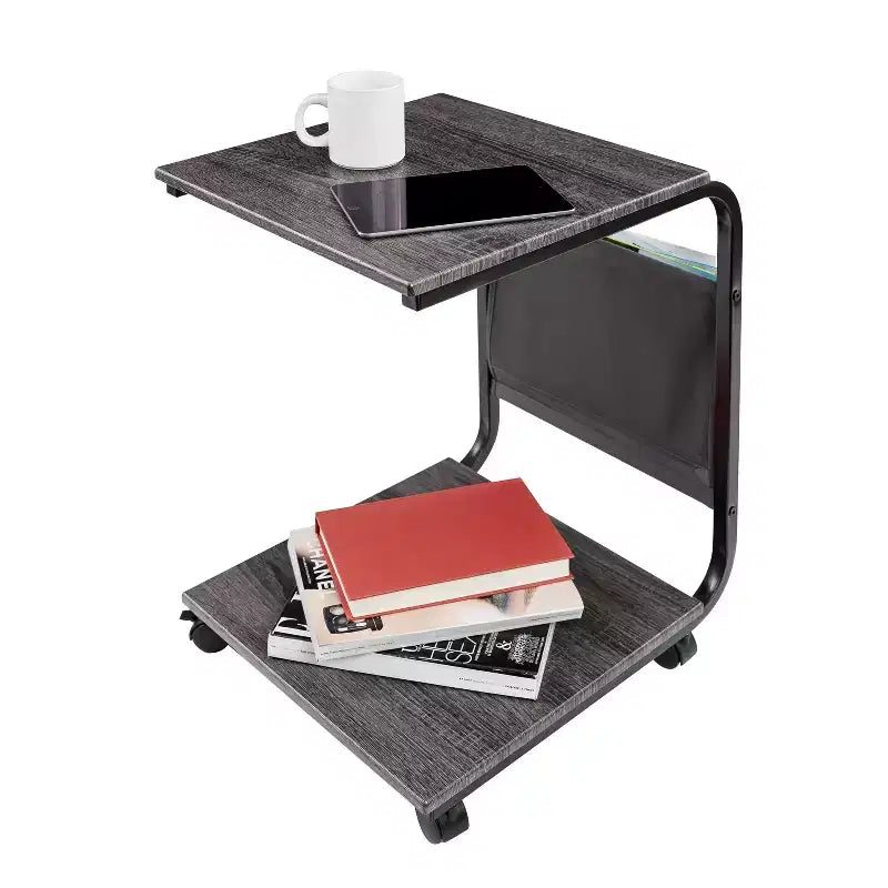 Mesa auxiliar rústica en C Ashwood con bolsillo lateral de almacenamiento