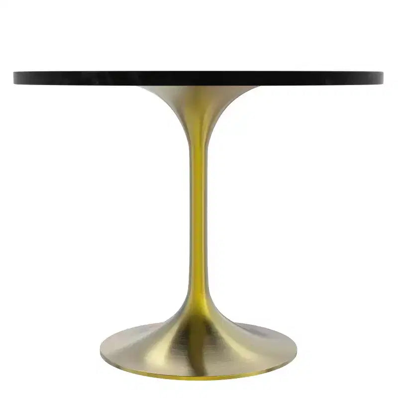 Juego de Comedor - Mesa de Comedor Redonda de 36" con Tablero de MDF Negro y Base Dorada, 4 Sillas de Comedor de Terciopelo con Patas de Acero Negro