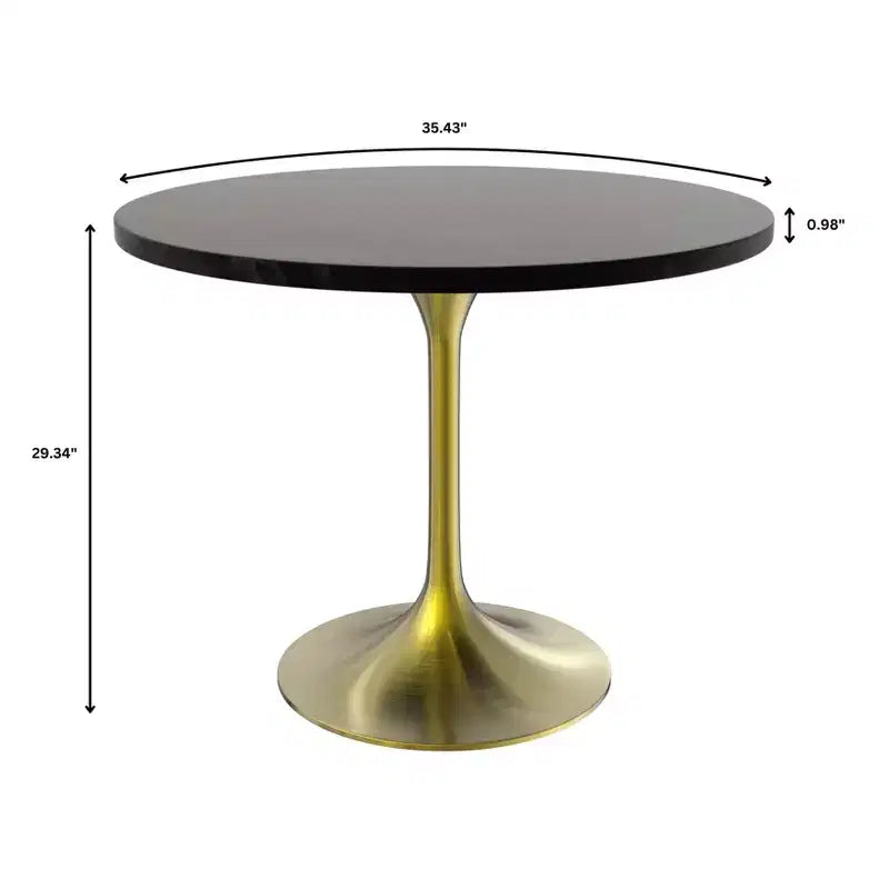Juego de Comedor - Mesa de Comedor Redonda de 36" con Tablero de MDF Negro y Base Dorada, 4 Sillas de Comedor de Terciopelo con Patas de Acero Negro