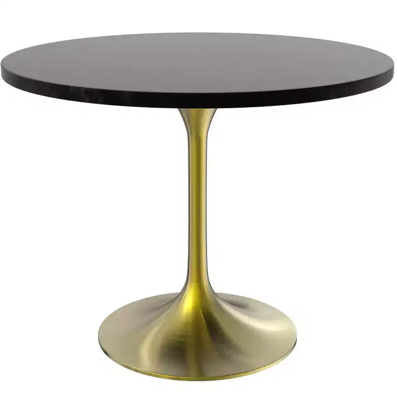 Juego de Comedor - Mesa de Comedor Redonda de 36" con Tablero de MDF Negro y Base Dorada, 4 Sillas de Comedor de Terciopelo con Patas de Acero Negro