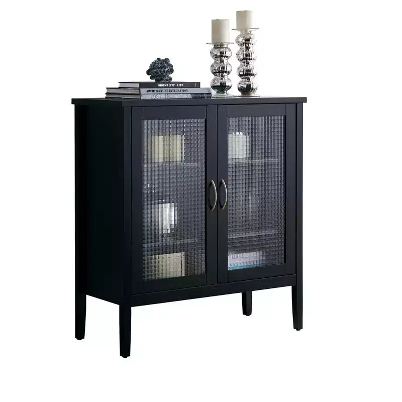 Mesa consola de madera de 2 puertas/Armario auxiliar de almacenamiento, Negro