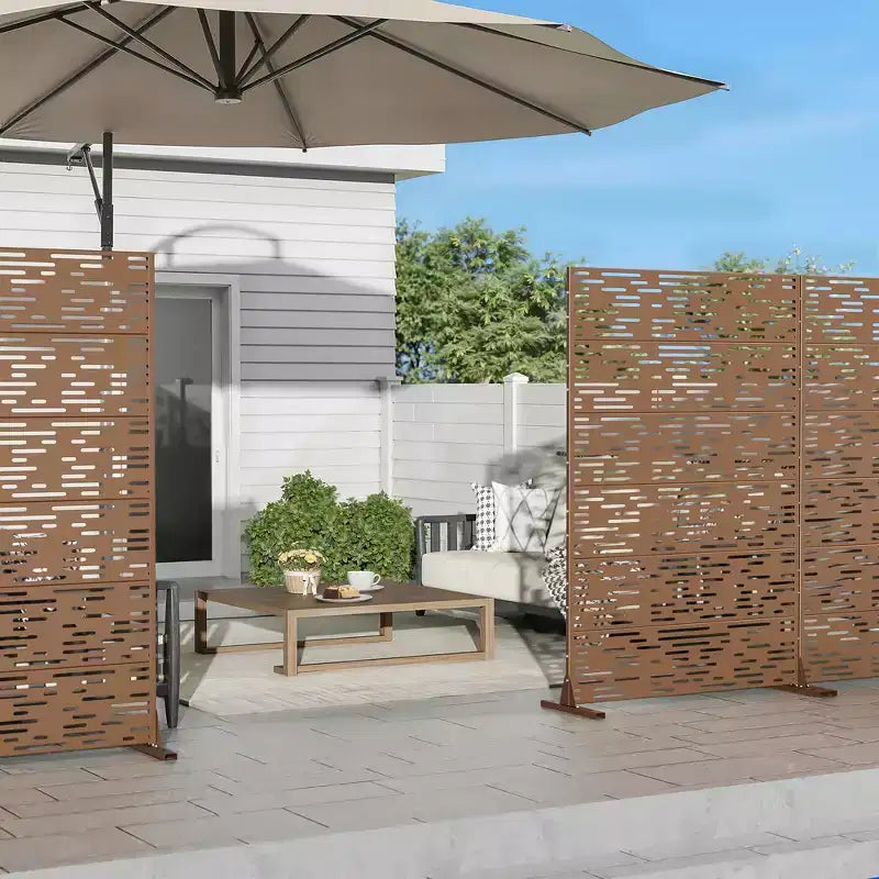 Jardinera de metal negro de 72 pulgadas de alto por 47 pulgadas de ancho con enrejado y pantalla de privacidad para patio de café, jardín y balcones