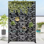 Jardinera de metal negro de 72 pulgadas de alto por 47 pulgadas de ancho con enrejado y pantalla de privacidad para patio de café, jardín y balcones