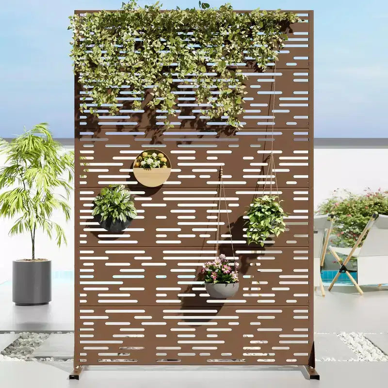 Jardinera de metal negro de 72 pulgadas de alto por 47 pulgadas de ancho con enrejado y pantalla de privacidad para patio de café, jardín y balcones