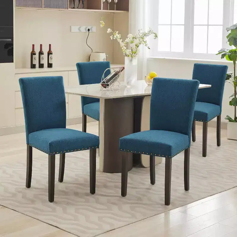 Juego de 2 sillas de comedor tapizadas Sillas Parsons de tela ergonómicas de respaldo alto con ribete de tachuelas para cocina/comedor/hotel
