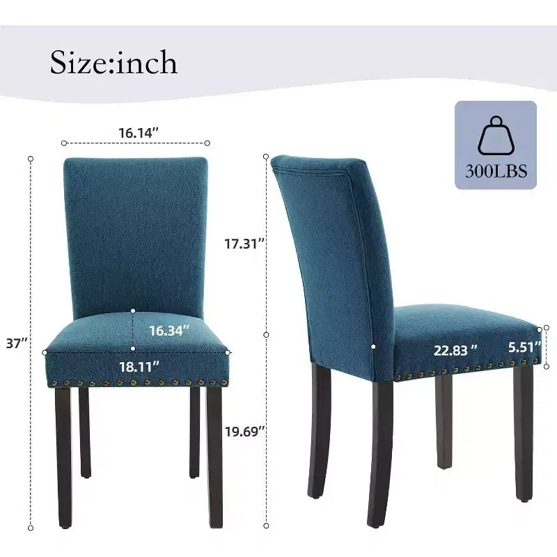 Juego de 2 sillas de comedor tapizadas Sillas Parsons de tela ergonómicas de respaldo alto con ribete de tachuelas para cocina/comedor/hotel