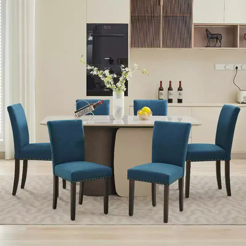 Juego de 2 sillas de comedor tapizadas Sillas Parsons de tela ergonómicas de respaldo alto con ribete de tachuelas para cocina/comedor/hotel