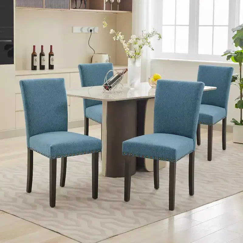Juego de 2 sillas de comedor tapizadas Sillas Parsons de tela ergonómicas de respaldo alto con ribete de tachuelas para cocina/comedor/hotel