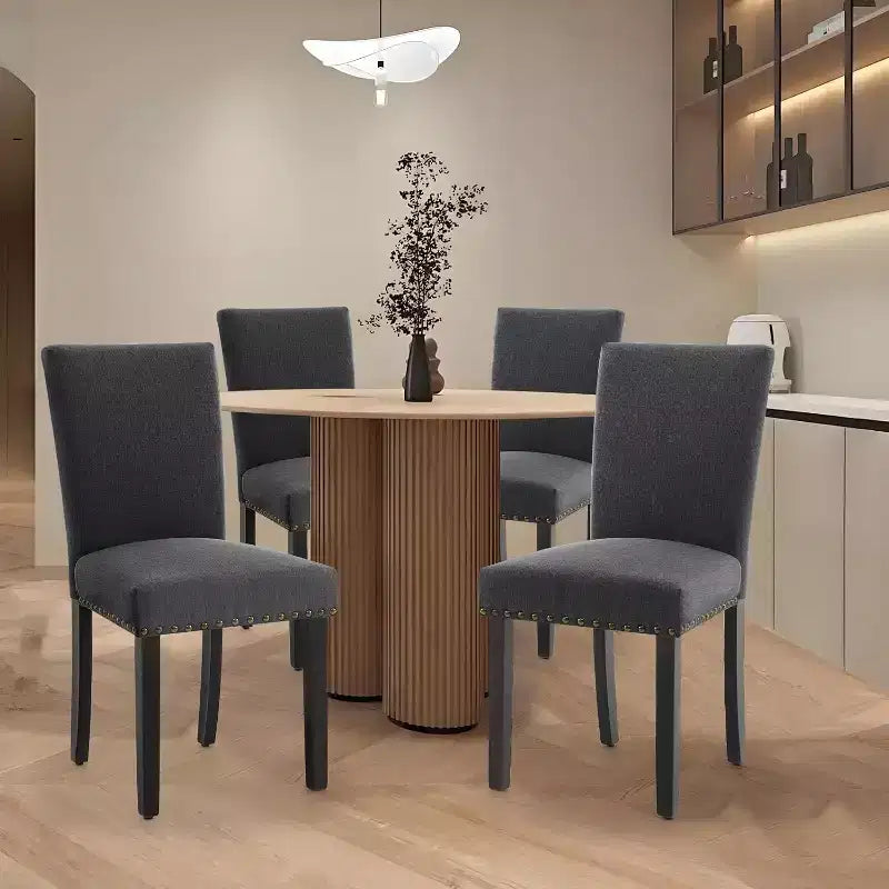 Juego de 2 sillas de comedor tapizadas Sillas Parsons de tela ergonómicas de respaldo alto con ribete de tachuelas para cocina/comedor/hotel