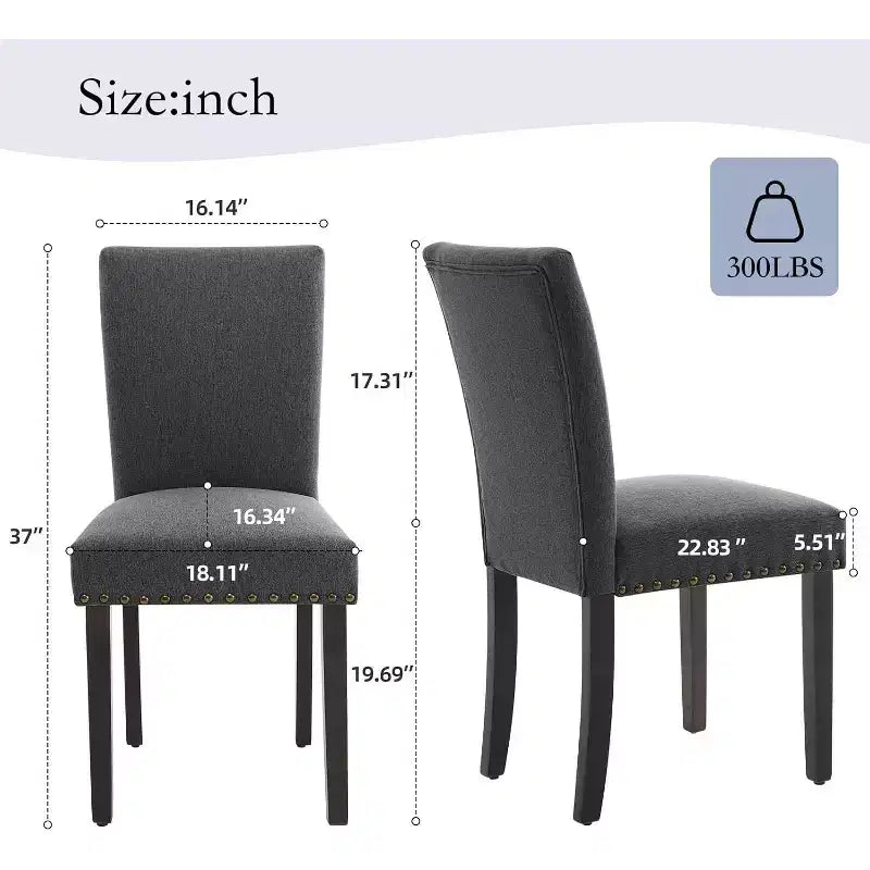 Juego de 2 sillas de comedor tapizadas Sillas Parsons de tela ergonómicas de respaldo alto con ribete de tachuelas para cocina/comedor/hotel