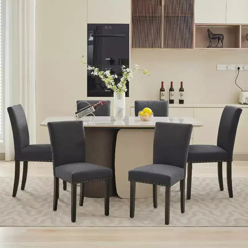 Juego de 2 sillas de comedor tapizadas Sillas Parsons de tela ergonómicas de respaldo alto con ribete de tachuelas para cocina/comedor/hotel