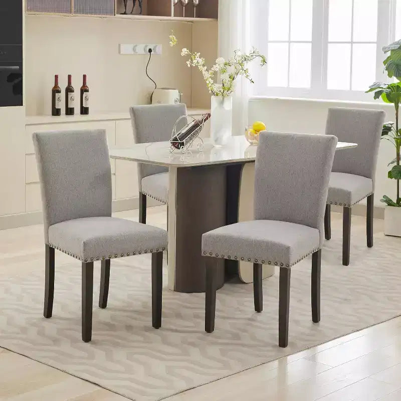 Juego de 2 sillas de comedor tapizadas Sillas Parsons de tela ergonómicas de respaldo alto con ribete de tachuelas para cocina/comedor/hotel
