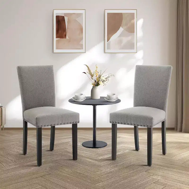 Juego de 2 sillas de comedor tapizadas Sillas Parsons de tela ergonómicas de respaldo alto con ribete de tachuelas para cocina/comedor/hotel