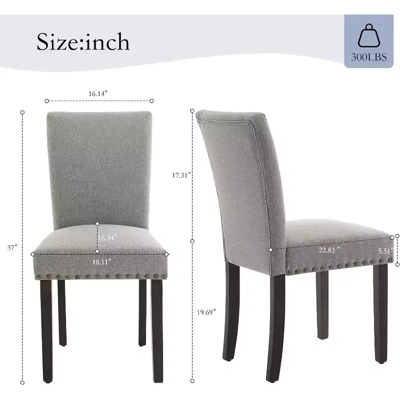 Juego de 2 sillas de comedor tapizadas Sillas Parsons de tela ergonómicas de respaldo alto con ribete de tachuelas para cocina/comedor/hotel