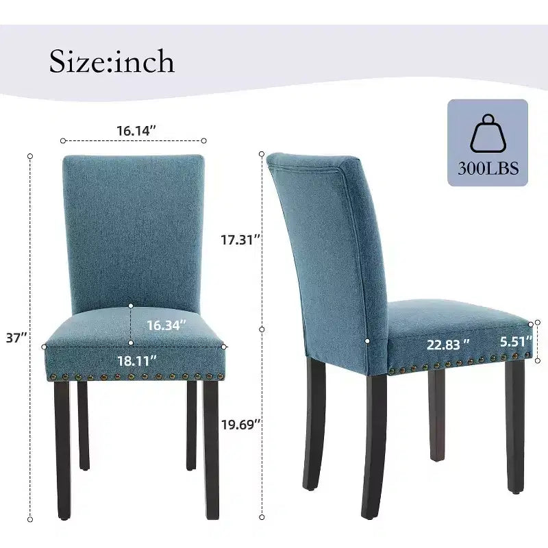 Juego de 2 sillas de comedor tapizadas Sillas Parsons de tela ergonómicas de respaldo alto con ribete de tachuelas para cocina/comedor/hotel