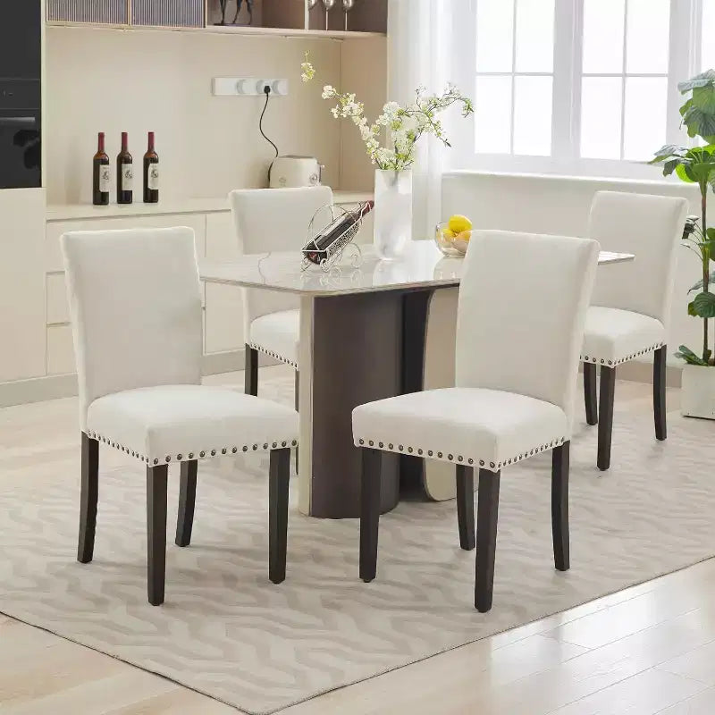 Juego de 2 sillas de comedor tapizadas Sillas Parsons de tela ergonómicas de respaldo alto con ribete de tachuelas para cocina/comedor/hotel