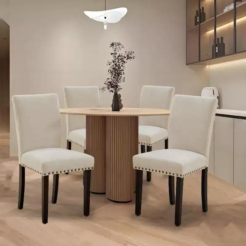 Juego de 2 sillas de comedor tapizadas Sillas Parsons de tela ergonómicas de respaldo alto con ribete de tachuelas para cocina/comedor/hotel