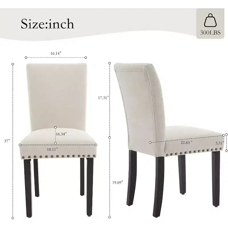 Juego de 2 sillas de comedor tapizadas Sillas Parsons de tela ergonómicas de respaldo alto con ribete de tachuelas para cocina/comedor/hotel