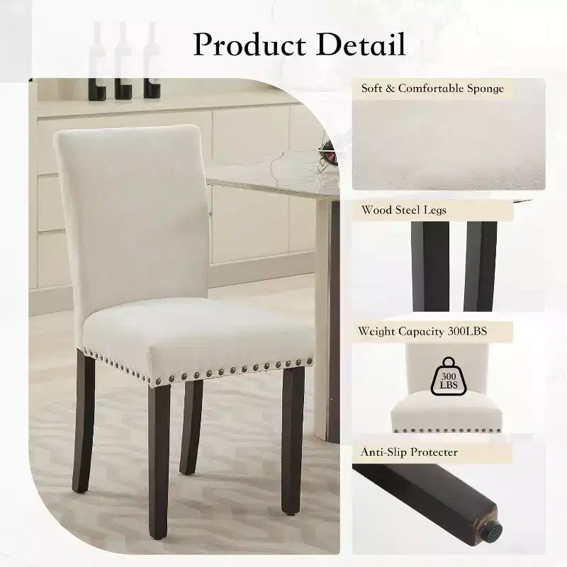 Juego de 2 sillas de comedor tapizadas Sillas Parsons de tela ergonómicas de respaldo alto con ribete de tachuelas para cocina/comedor/hotel