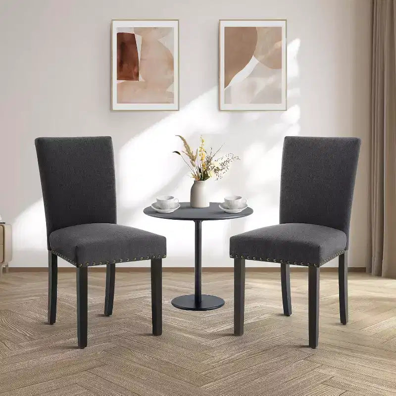 Juego de 2 sillas de comedor tapizadas Sillas Parsons de tela ergonómicas de respaldo alto con ribete de tachuelas para cocina/comedor/hotel