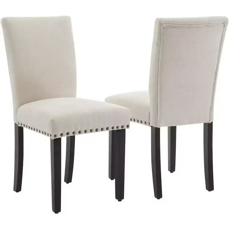 Juego de 2 sillas de comedor tapizadas Sillas Parsons de tela ergonómicas de respaldo alto con ribete de tachuelas para cocina/comedor/hotel