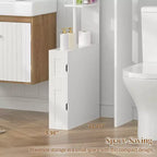 Armario de Almacenamiento Estrecho para Baño, Organizador Delgado para Baño con 2 Estantes Abiertos y Puerta, Armario de Pie para Espacios Pequeños, Blanco