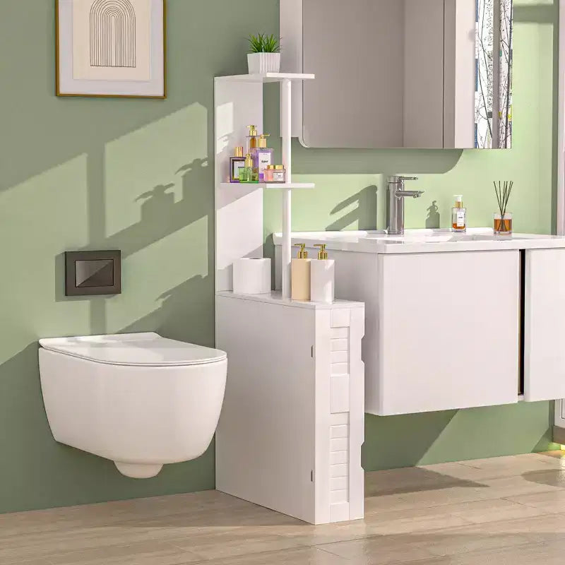 Armario de Almacenamiento Estrecho para Baño, Organizador Delgado para Baño con 2 Estantes Abiertos y Puerta, Armario de Pie para Espacios Pequeños, Blanco