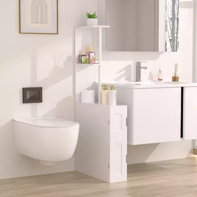 Armario de Almacenamiento Estrecho para Baño, Organizador Delgado para Baño con 2 Estantes Abiertos y Puerta, Armario de Pie para Espacios Pequeños, Blanco
