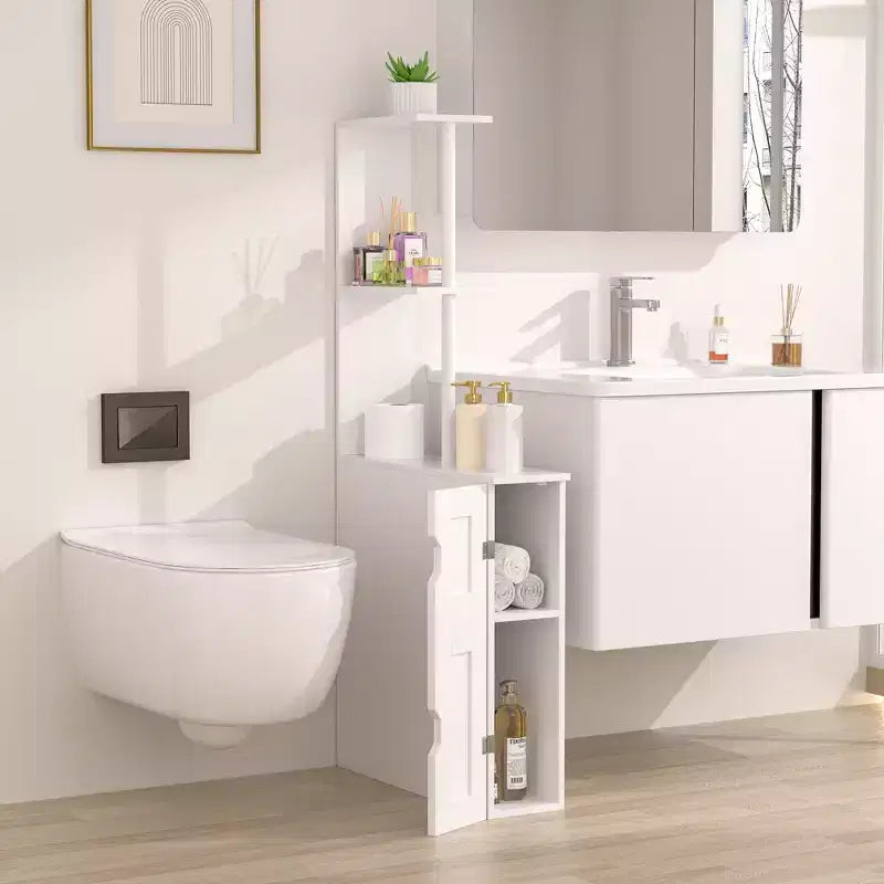 Armario de Almacenamiento Estrecho para Baño, Organizador Delgado para Baño con 2 Estantes Abiertos y Puerta, Armario de Pie para Espacios Pequeños, Blanco