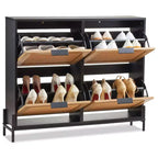 VEVOR Rattan Shoe Cabinet, with 4 Flip Drawers, Slim Shoe Entryway Storage Cabinet with Metal Legs, for Entryway, Closet, Hallway, Black