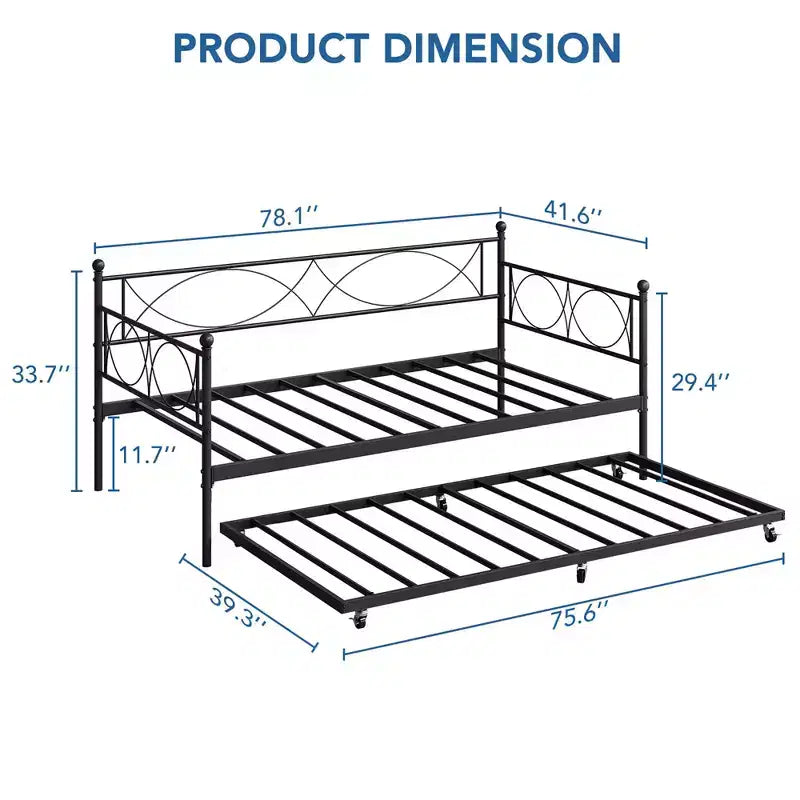 Cama nido doble con cama extraíble, Cama nido doble de metal y conjunto de cama extraíble, Estructura de sofá cama con soporte de listones de acero, Estructura de cama nido multifuncional para dormitorio