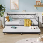 Cama nido doble con cama extraíble, Cama nido doble de metal y conjunto de cama extraíble, Estructura de sofá cama con soporte de listones de acero, Estructura de cama nido multifuncional para dormitorio